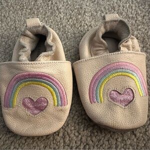 Joe Fresh Cream and Pink Baby Walker Shoes with Heart Design 6-12 months medium